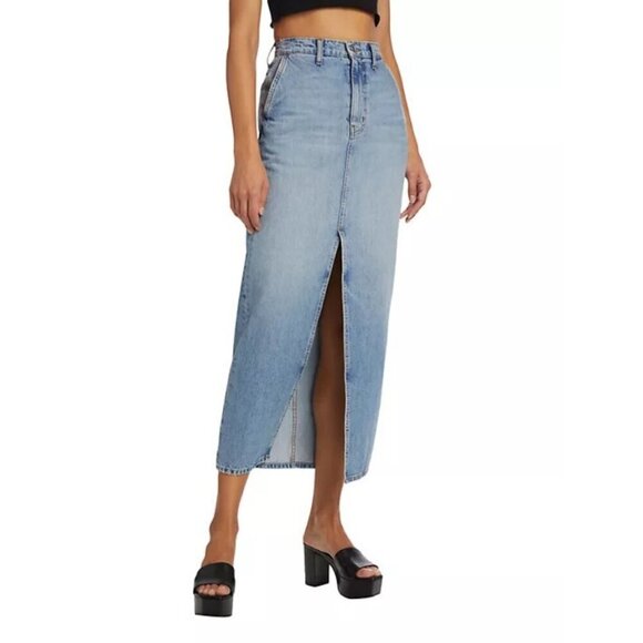 💕DEREK LAM 10 CROSBY Lu High Rise Denim Maxi Skirt Sutton Vintage Blue 28 NWT - Picture 6 of 16